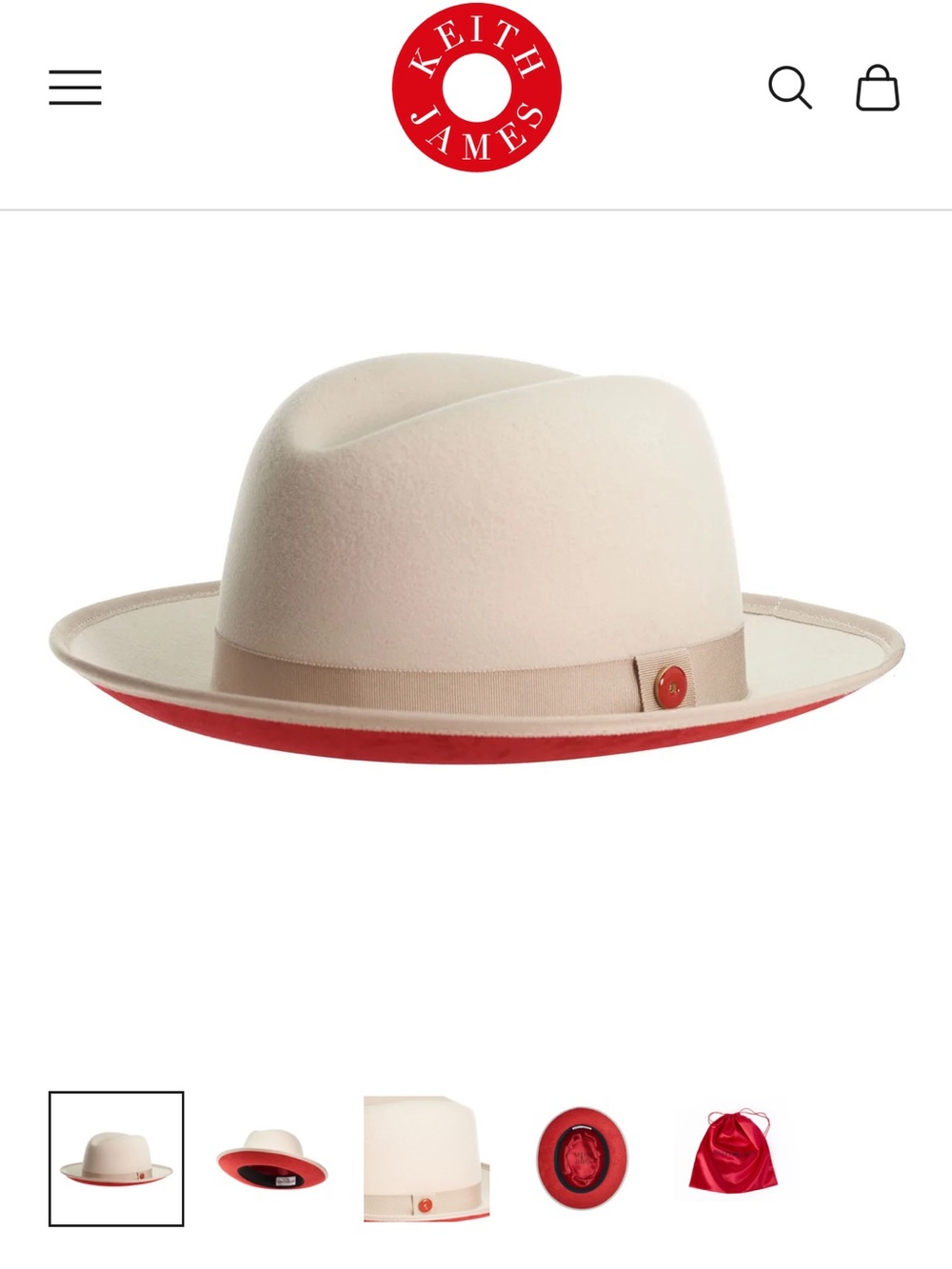 Keith James Men's Two-Tone Cream felt with sig Red button Fedora
